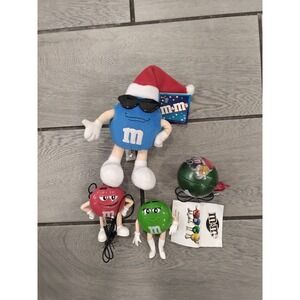 M&M Plush Christmas Santa Hat Sunglasses Blue Character Bluetooth Speaker lot